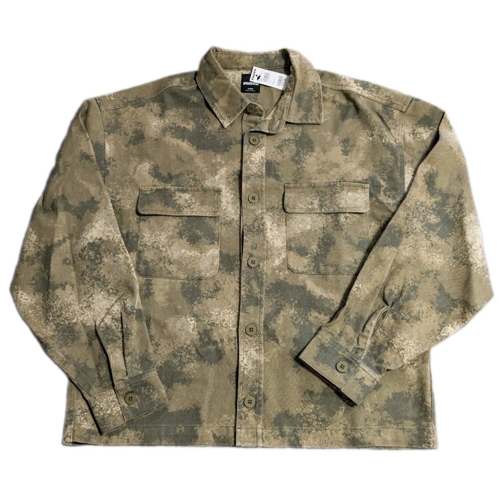 RSQ Boxy Workwear Shirt Jacket Mens M Camo Heavyweight Denim Overshirt NWT